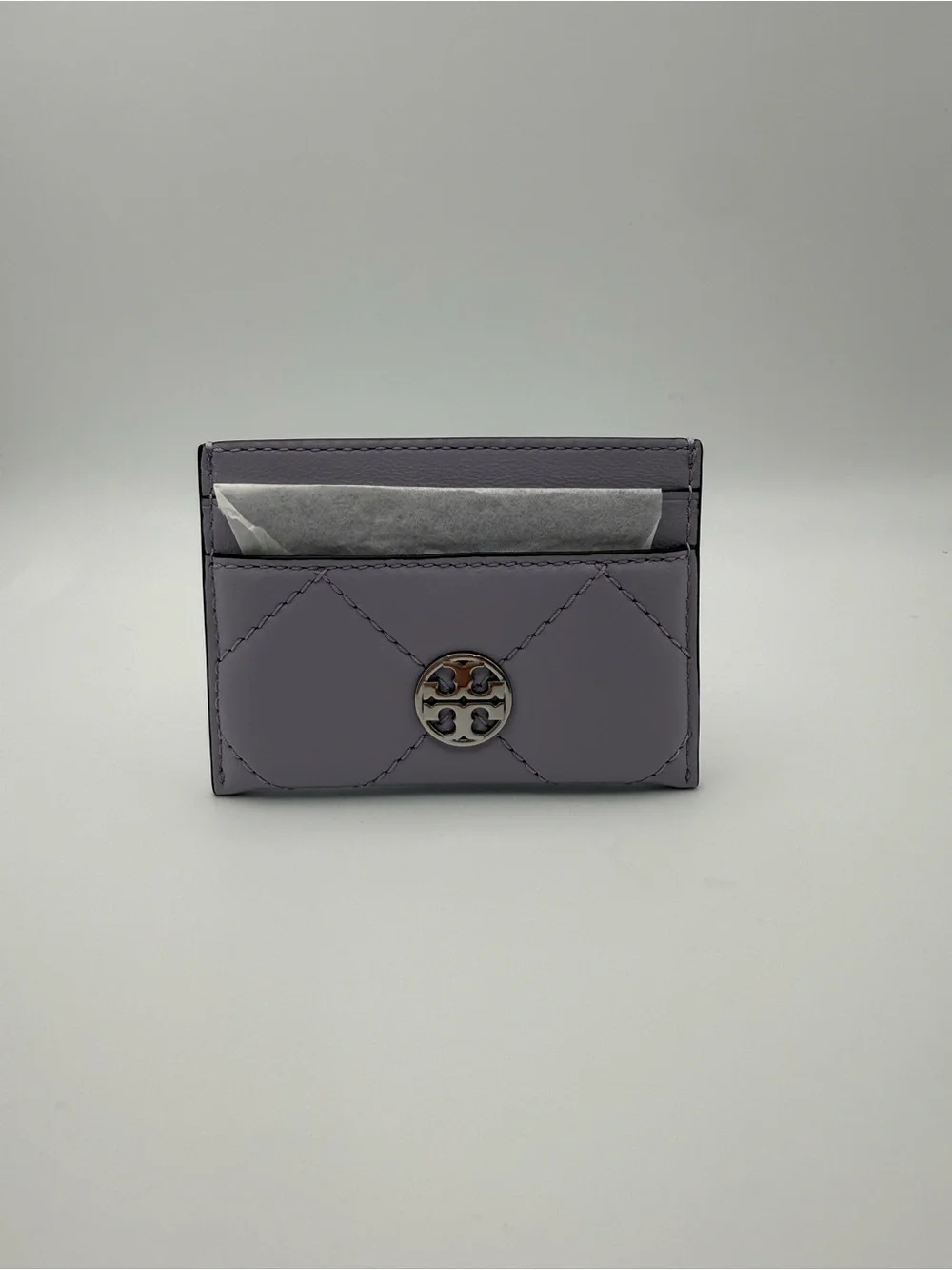 Tory Burch Willa Quilted Card Wallet, Purple, Logo, Women’s OS